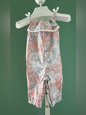 Shabby Chic Dusty Pink Floral Lace-Trim Romper
